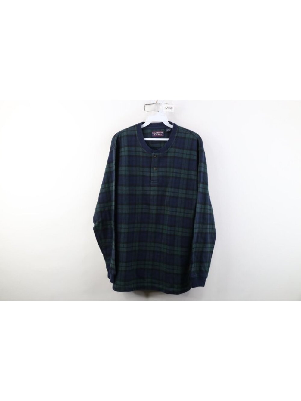 Vintage 90s Streetwear Mens Large Faded Knit Long Sleeve Henley T-Shirt Plaid